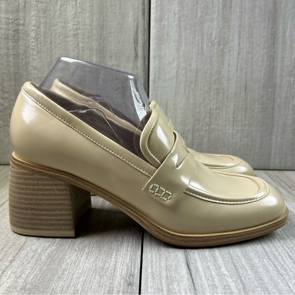 WORN 1x Nine West Avalia Cream Block Platform Heeled Loafer Women’s Size 9 - Picture 3 of 10